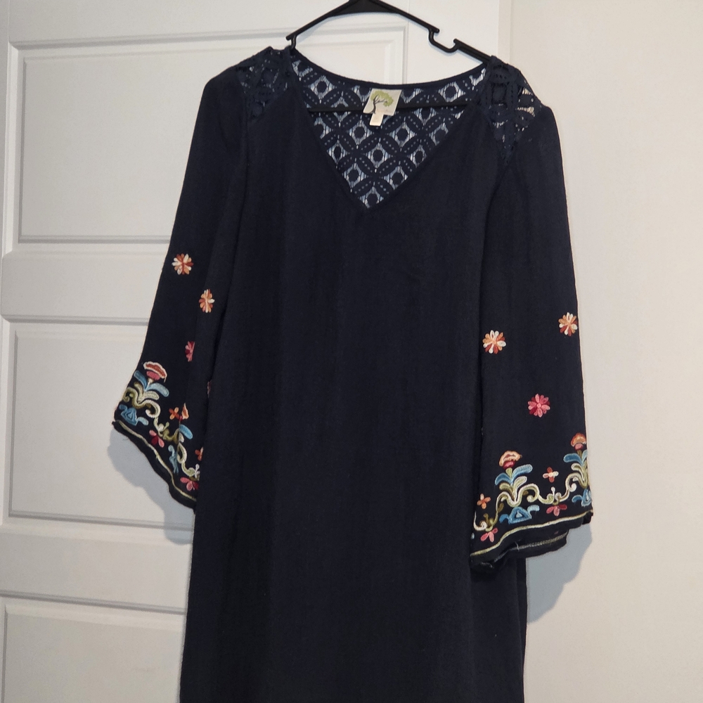 Embroidered Black Dress with Floral Accents
